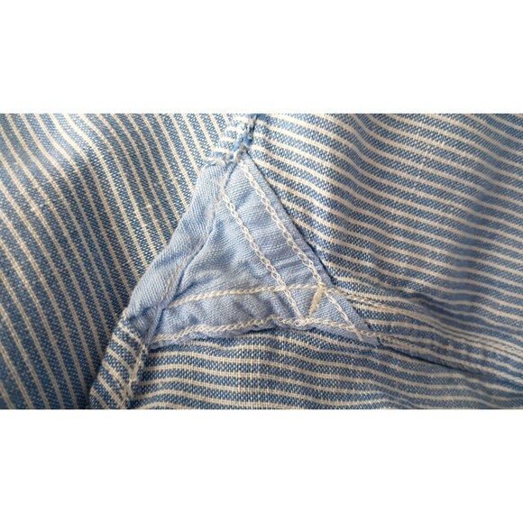 Nautica Baby Blue Linen Blend Shirt Size XL Railroad Stripe Button Down Long Sle - Picture 12 of 14
